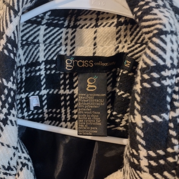 Grass Collection Ruffle Checked Plaid Tan Black Button Down Coat M - Picture 5 of 7